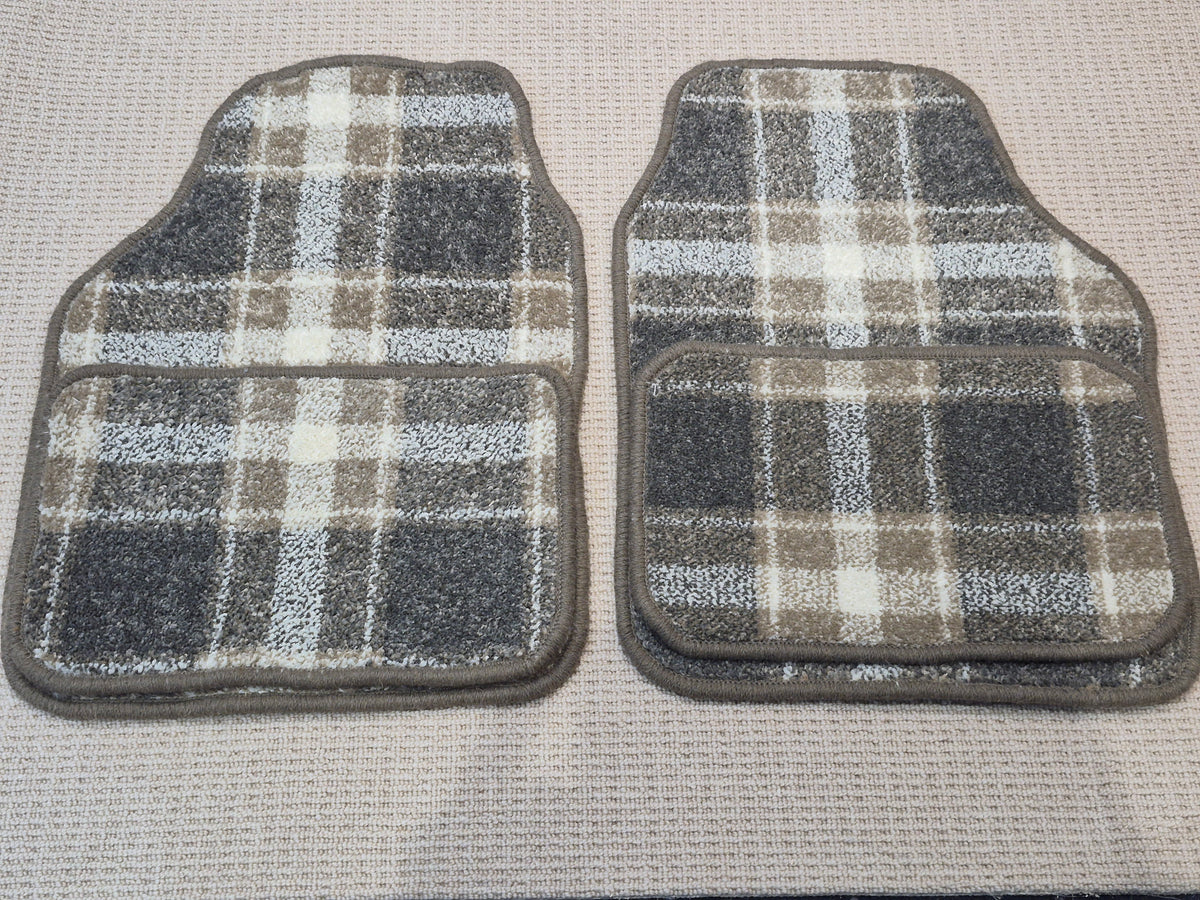 Grey & Beige Tartan Car Mats Set