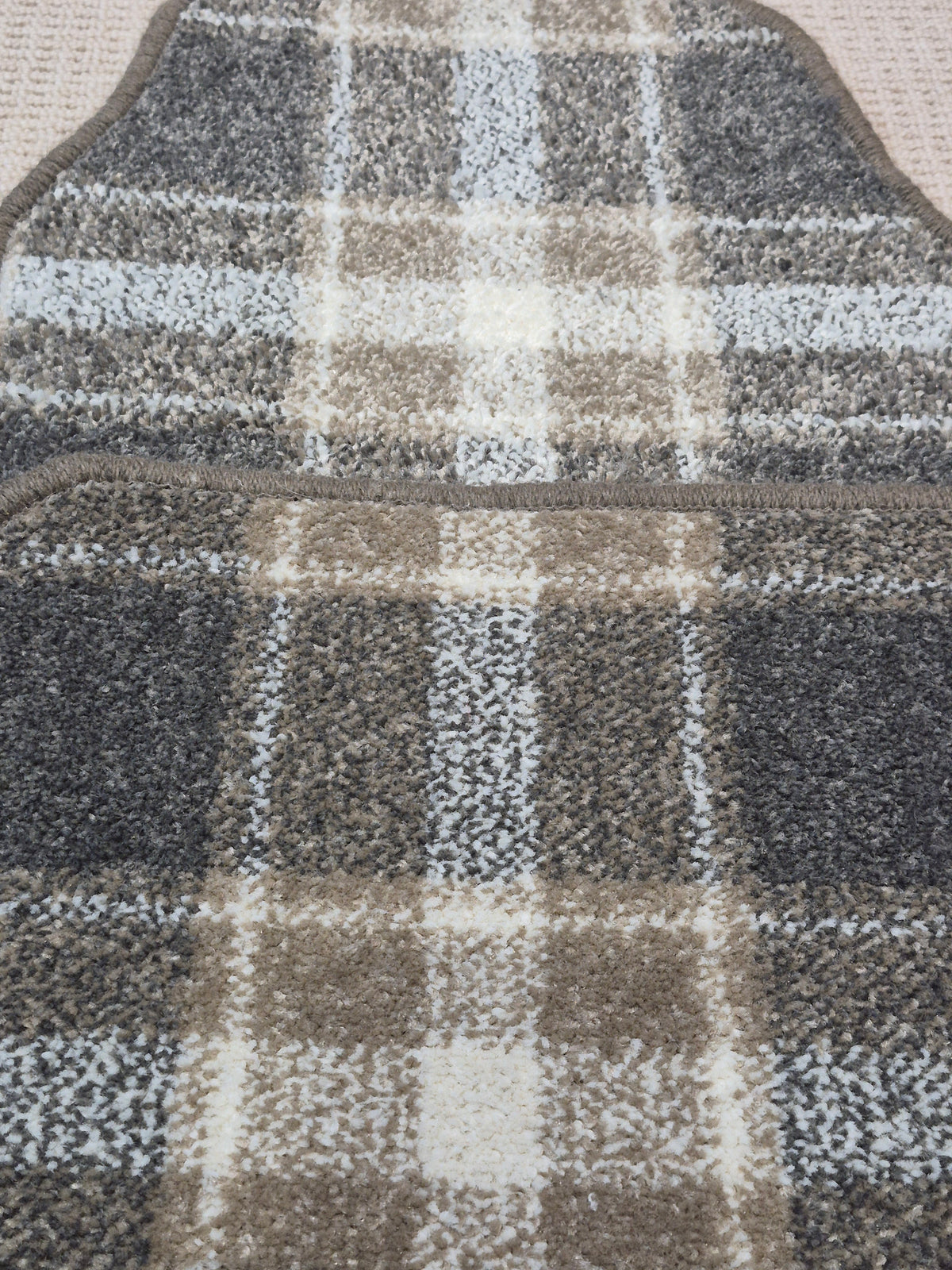 Grey & Beige Tartan Car Mats Set