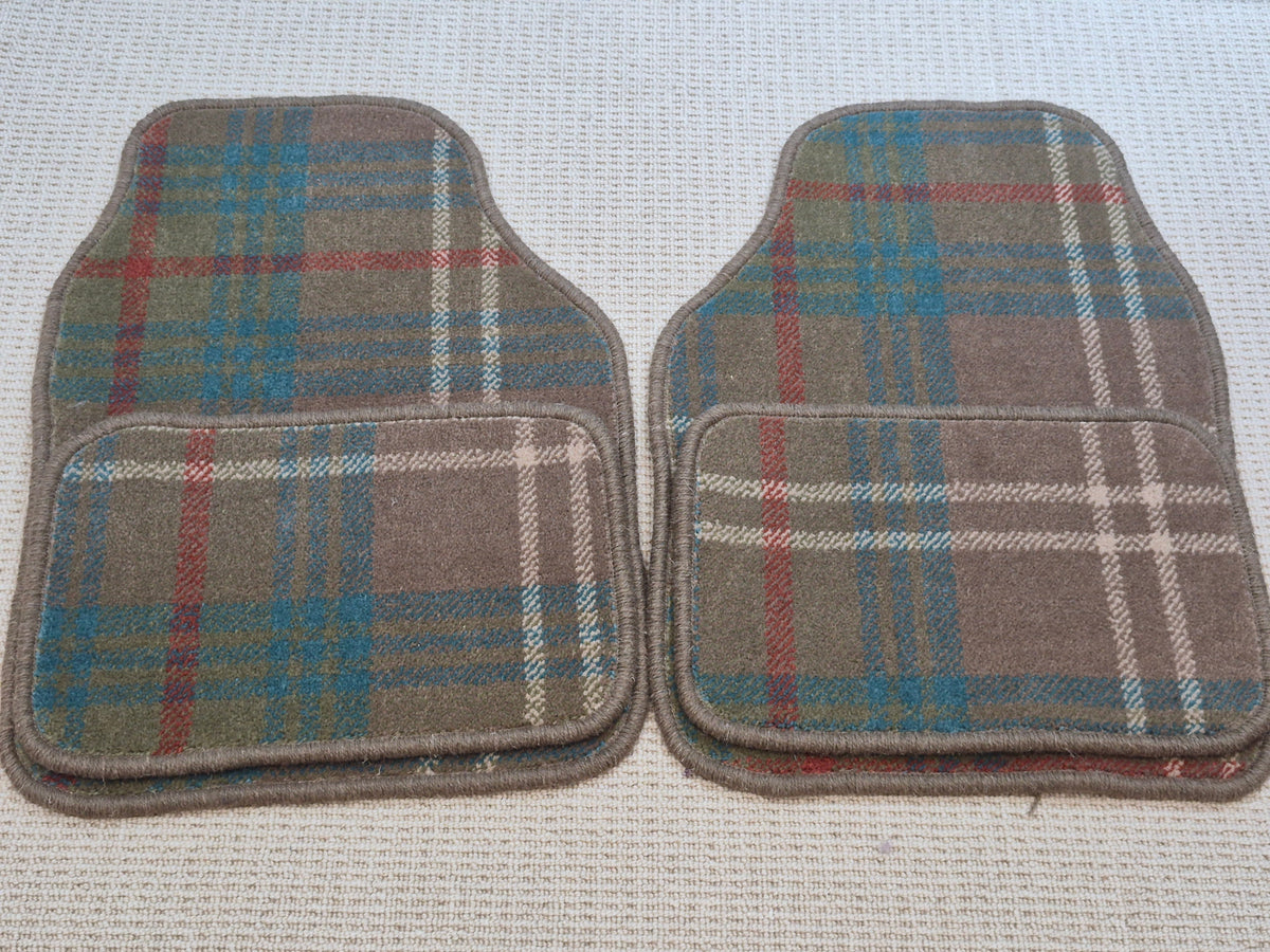 Dark Beige & Olive Tartan Car Mats Set