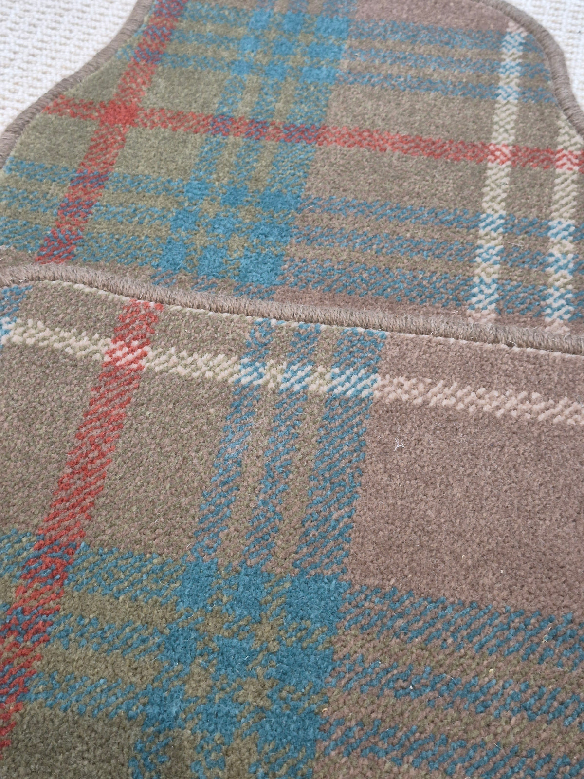 Dark Beige & Olive Tartan Car Mats Set