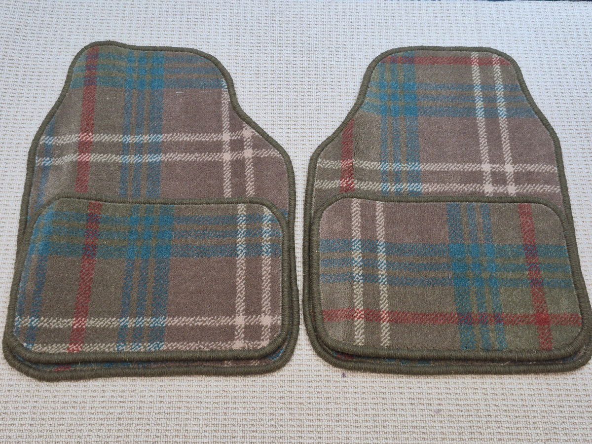 Dark Beige & Olive Tartan Car Mats Set