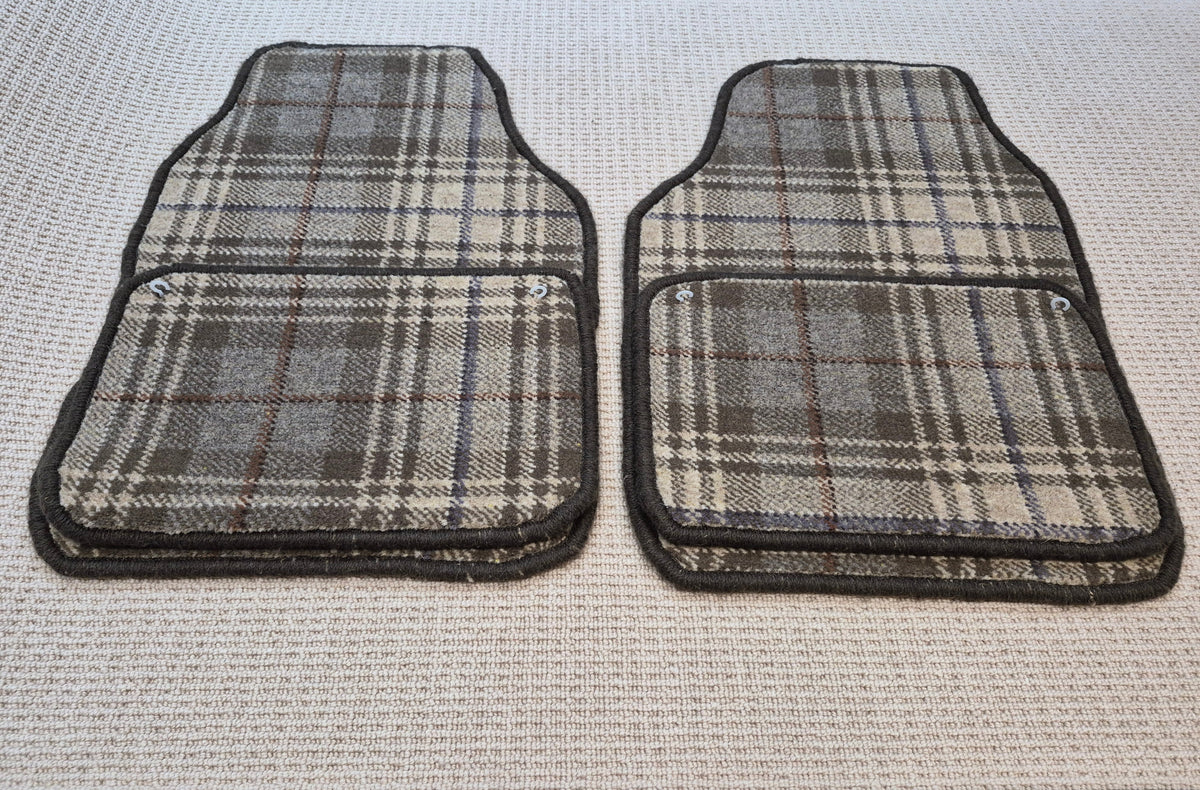 Dark Beige Olive Tartan Car Mats Set