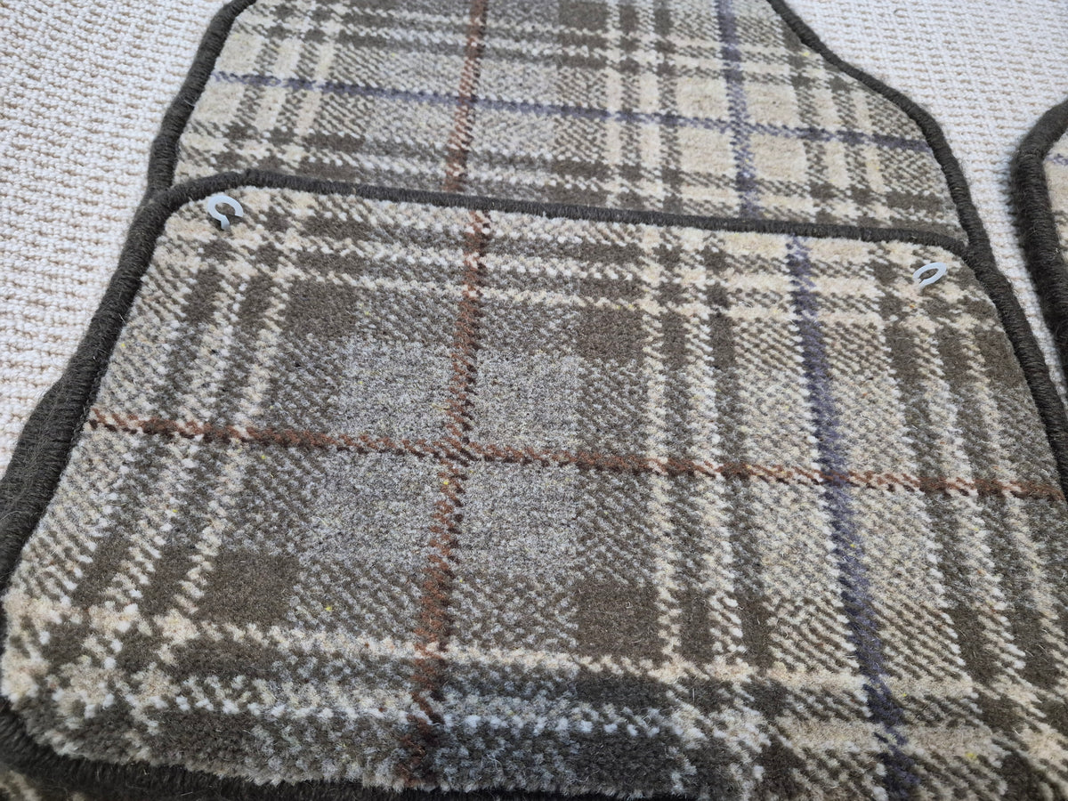 Dark Beige Olive Tartan Car Mats Set