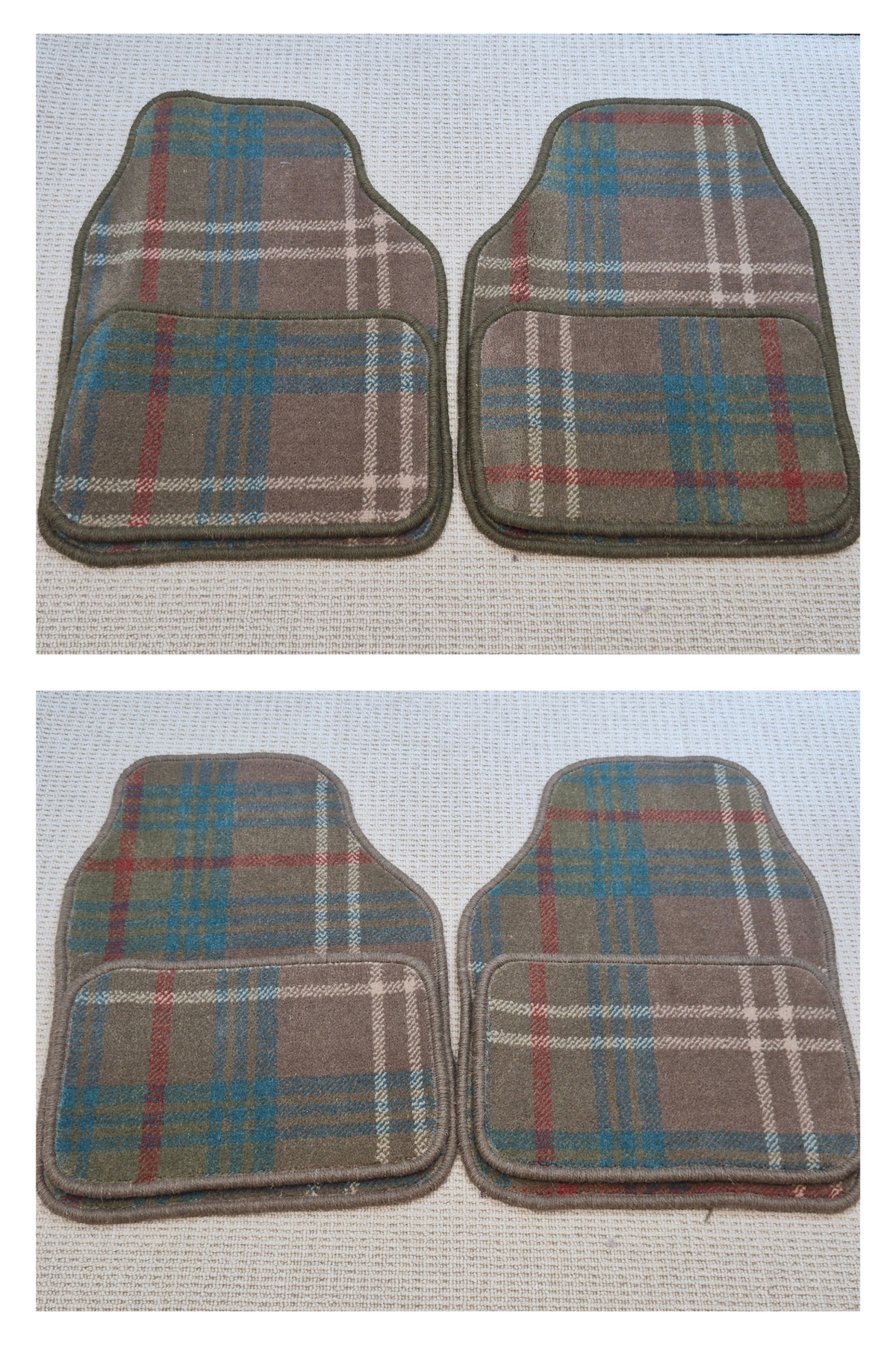 Dark Beige & Olive Tartan Car Mats Set
