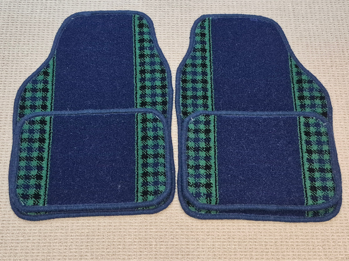 Navy & Green Pattern Design Car Mats Set