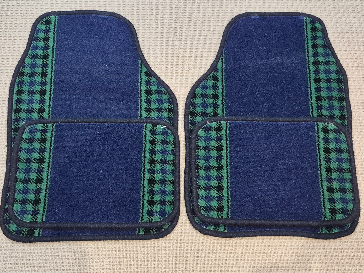 Navy & Green Pattern Design Car Mats Set