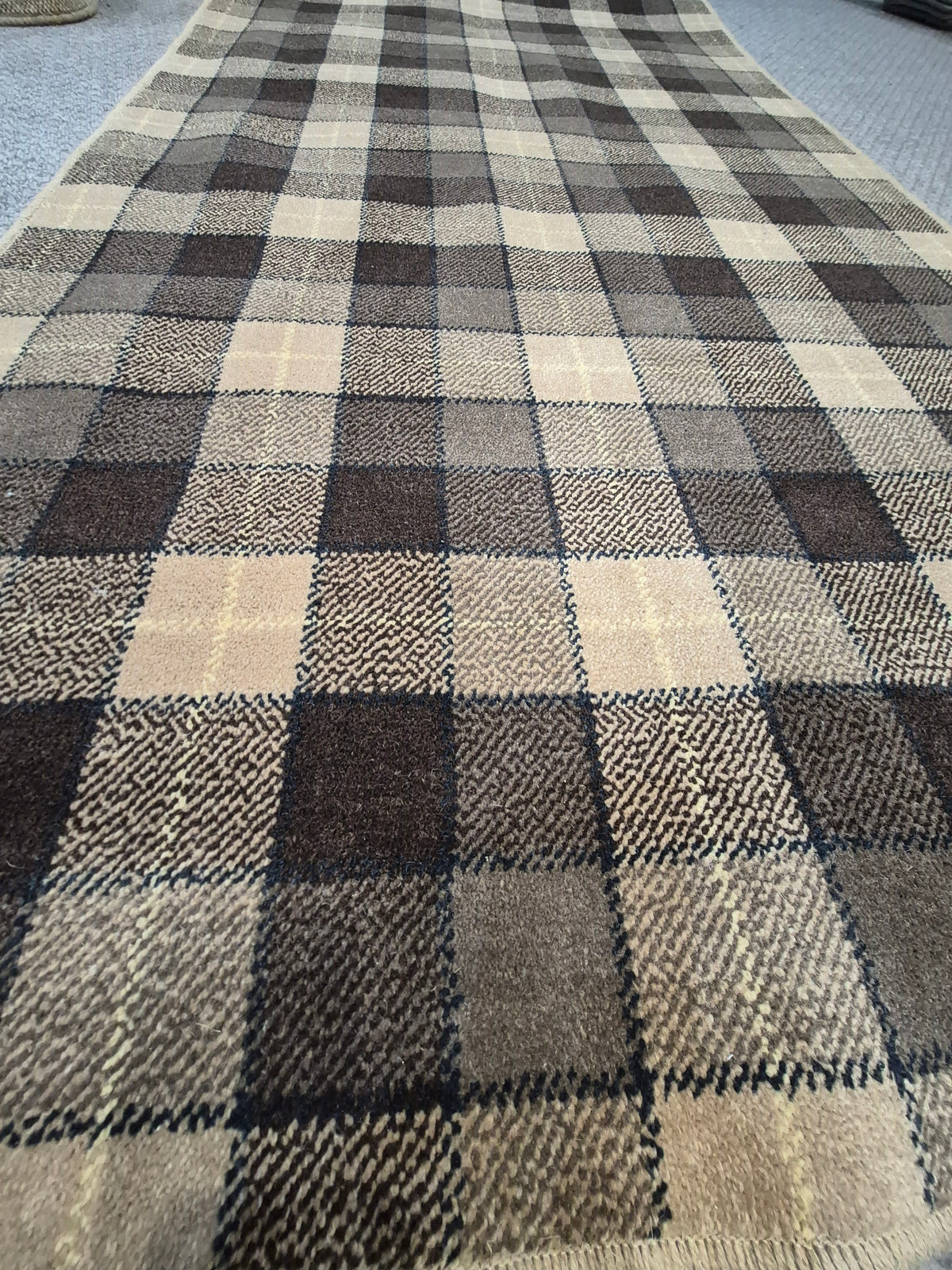 Brown & Beige Tartan Ready-Made Rug 2m x 1.07m