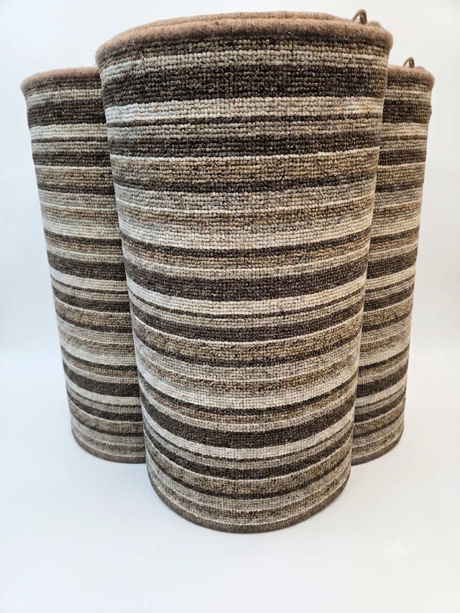 Beige Berber Stripe Carpet Stair Runner Set - 58cm x 12 stairs