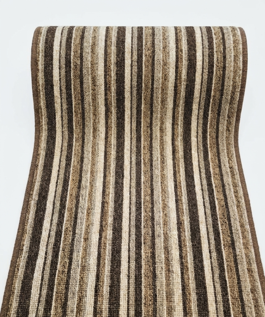 Beige Berber Stripe Carpet Stair Runner Set - 58cm x 12 stairs