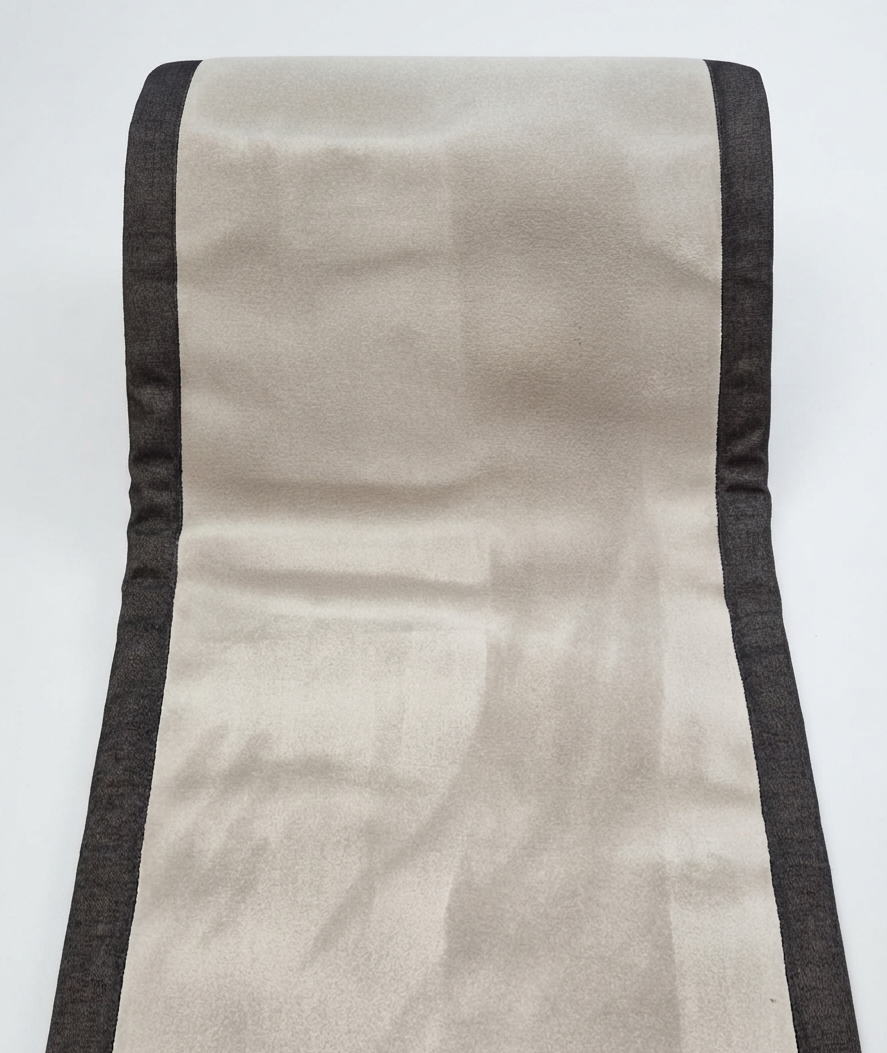 Beige Stair Runners Set With Black Chenille Tape - 63cm x 14 Stairs