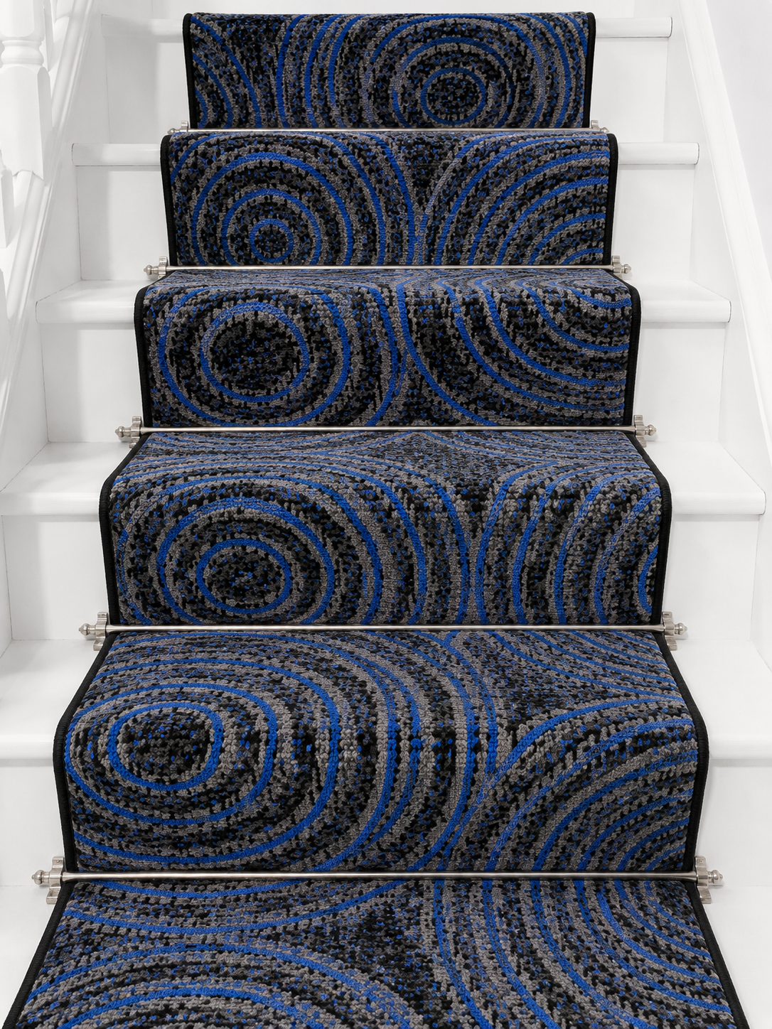 Blue Circles Velvet Wool Stair Runner Set - 58cm - 22 stairs