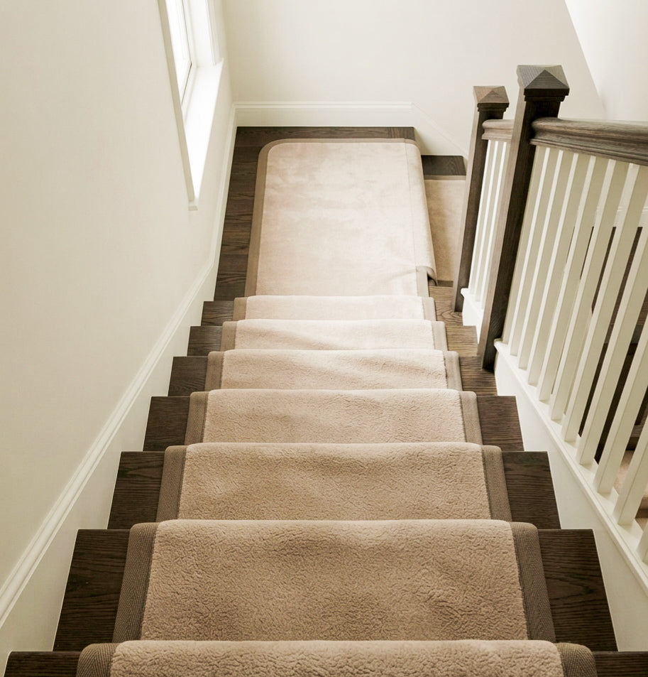 Wool Twist Stair Runner Set – Beige Wool with Tape Binding – 65cm x 21 Stairs