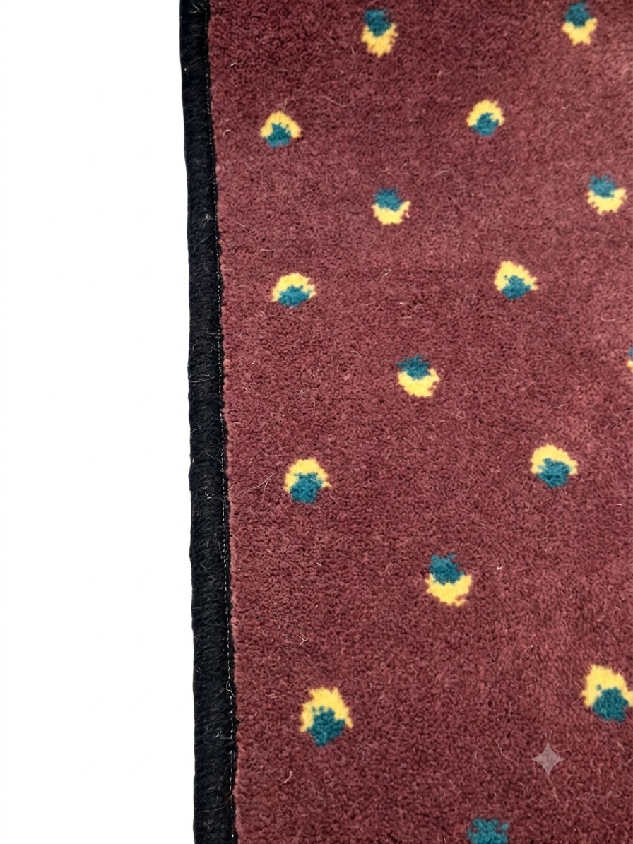 Burgundy Wool Pattern Carpet Stair Runner Set - Black Overlocked Edge -61cm x 16 stairs