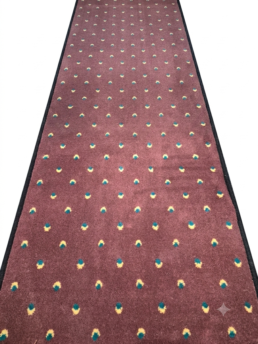 Burgundy Wool Pattern Carpet Stair Runner Set - Black Overlocked Edge -61cm x 16 stairs