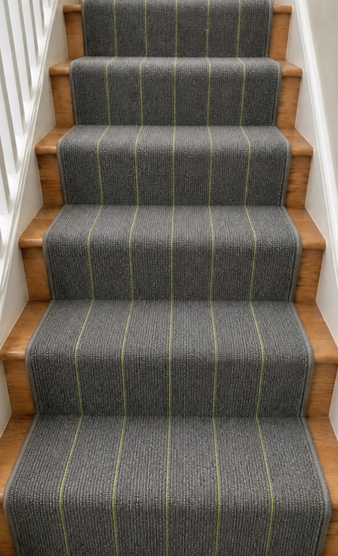 Grey/Green Stripe Wool Stair Runner - 91cm wide