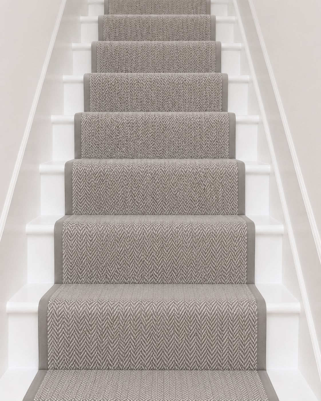 Grey Wool Herringbone Carpet Stair Runner Set - 69cm x 15 stairs