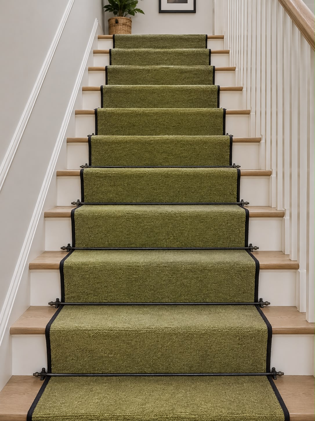 Chartreuse Olive Green Saxony Stair Runner Set - 75cm x 15 Stairs