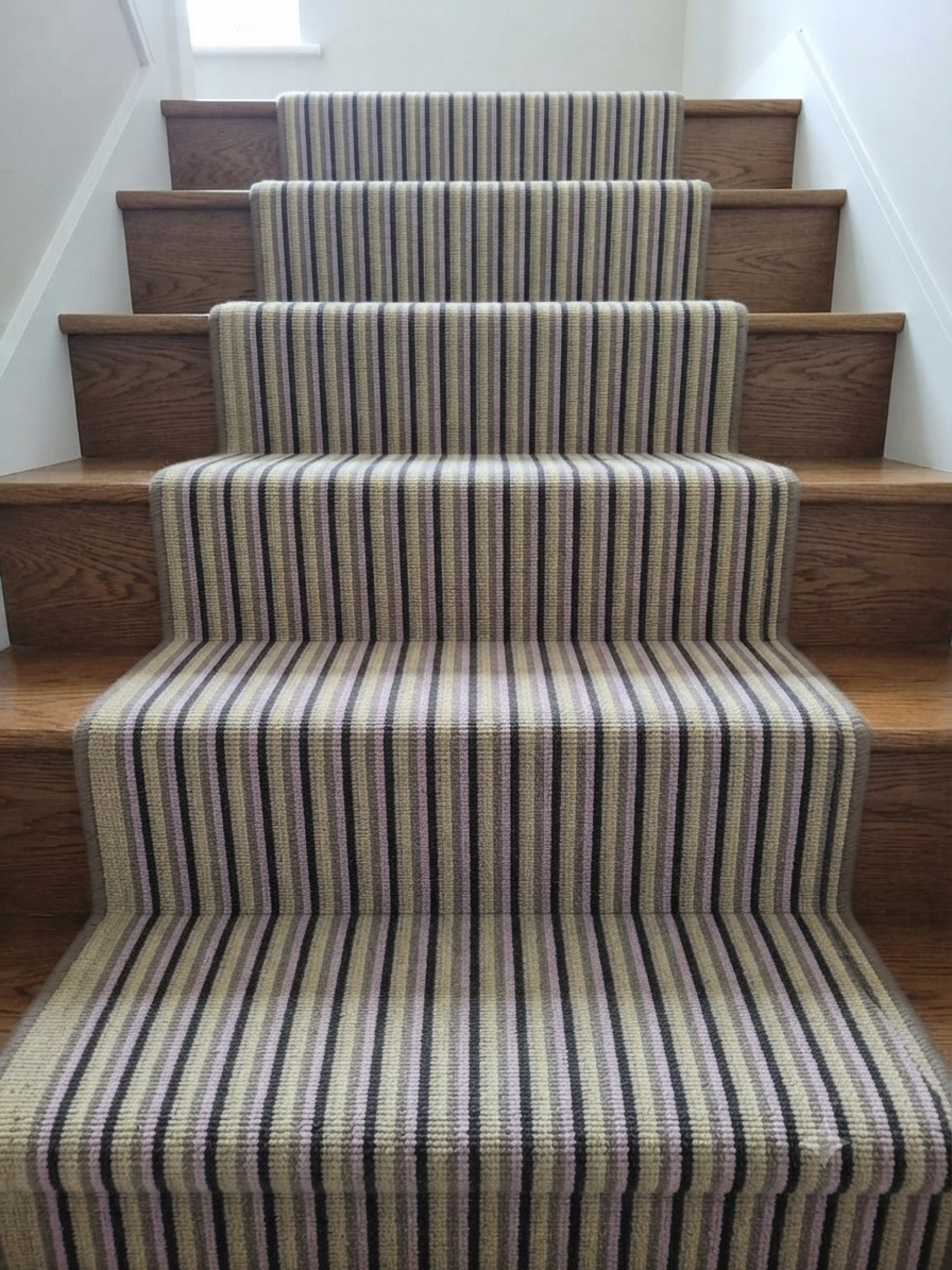 "Sophia" Deco Stripe Wool Stair Runner Set - 75cm x 14 stairs