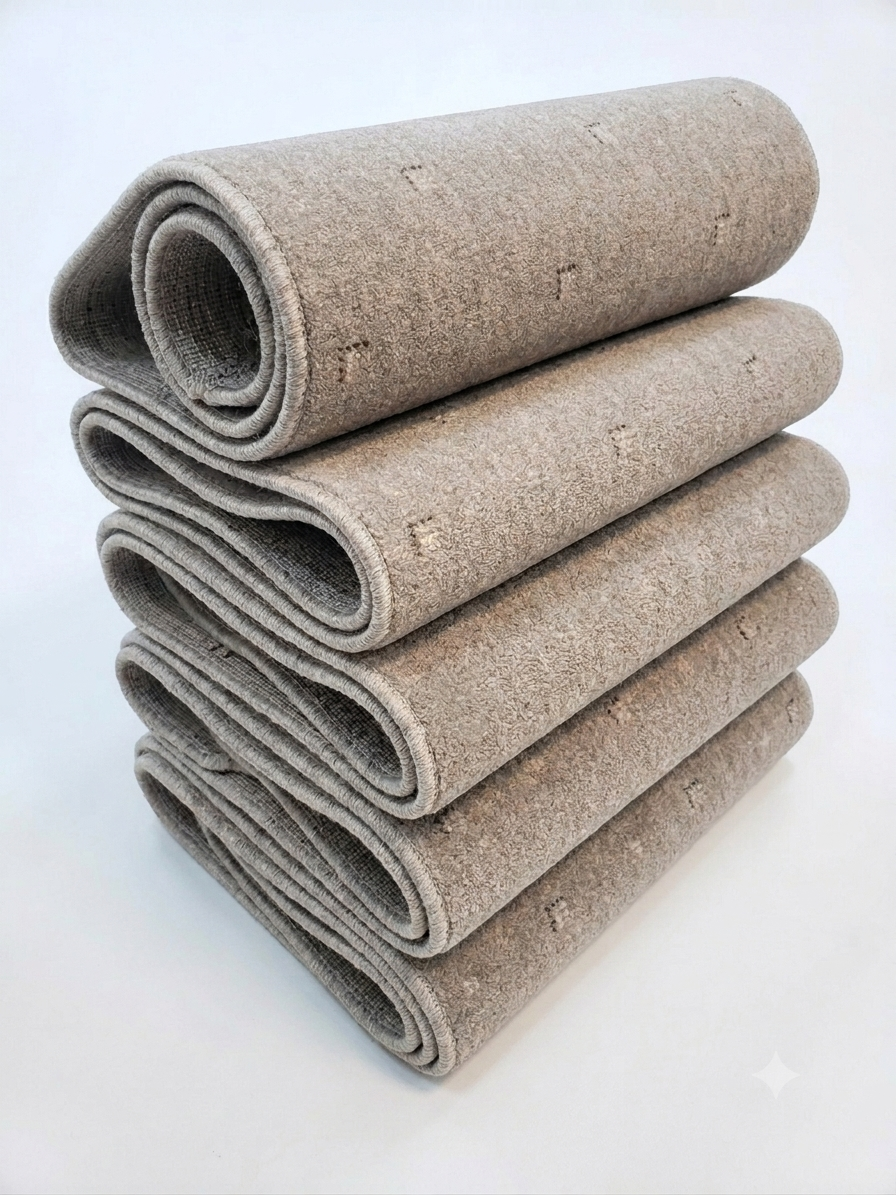 Grey Beige Wool Carpet Stair Runner Set - 75cm x 12 stairs