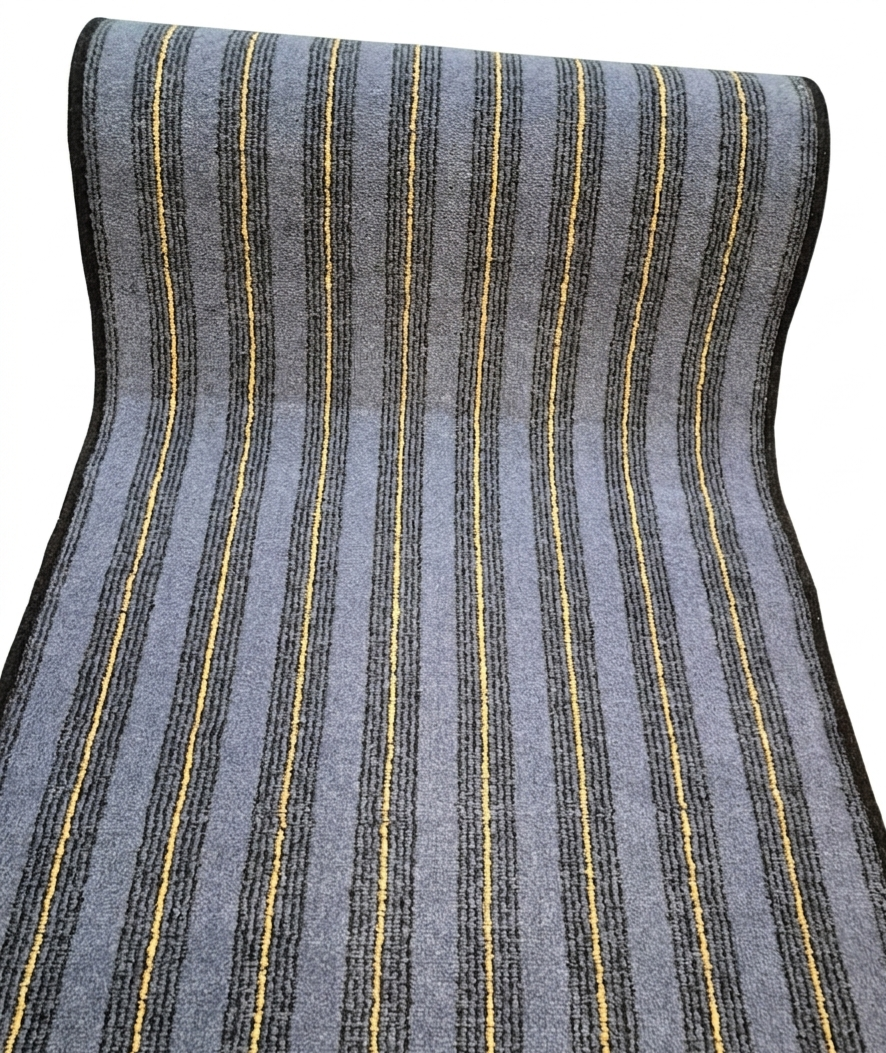 Blue and Yellow Stripe Pattern Wool Carpet Stair Runner - 75cm x 13 stairs